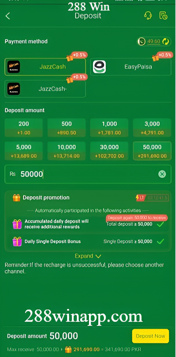 Deposit Money on 288win Game